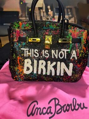 Hand-Painted Black Statement Satchel - THIS IS NOT A BIRKIN
